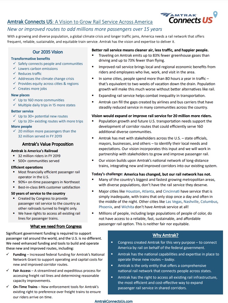 Download the Amtrak Connects US Fact Sheet